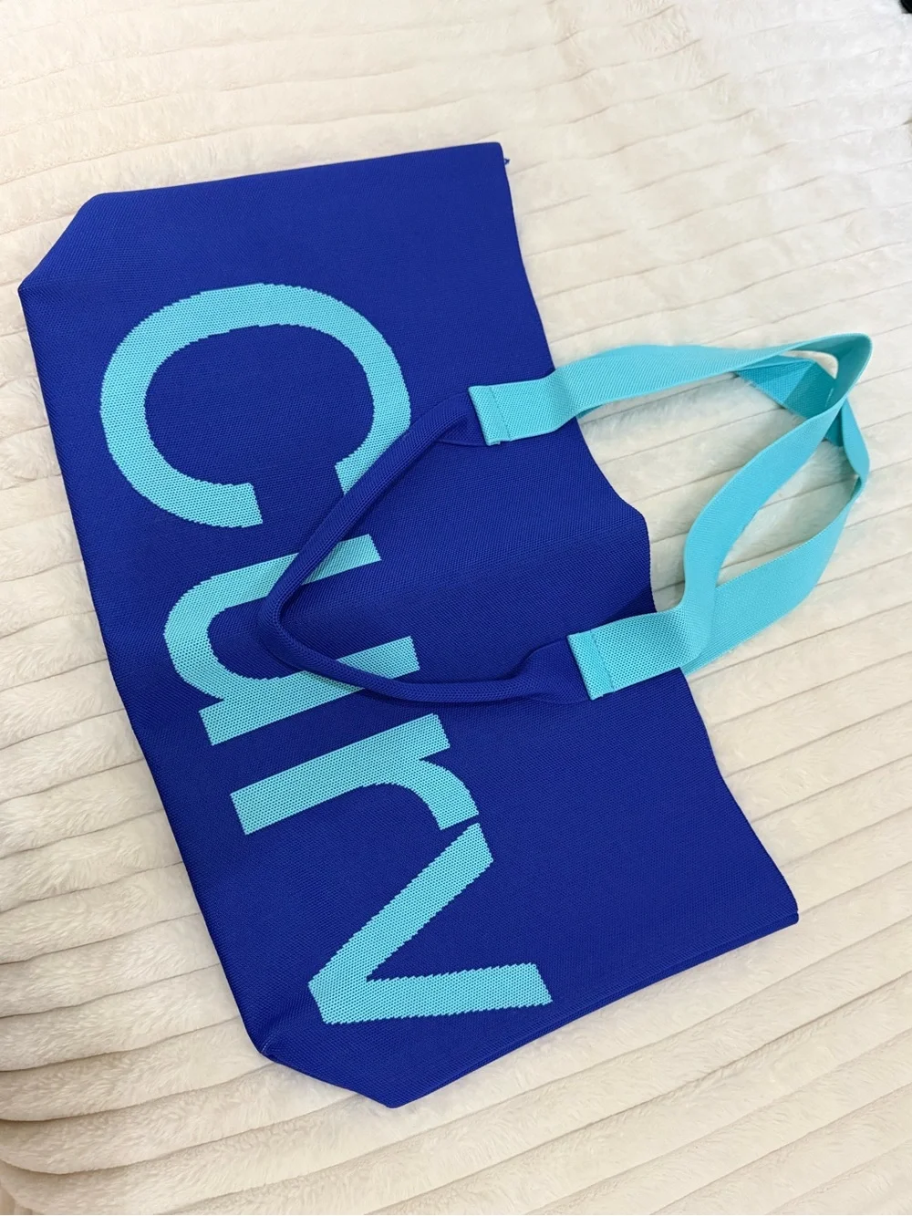 Blue Tote Bag with Light Blue Accents
